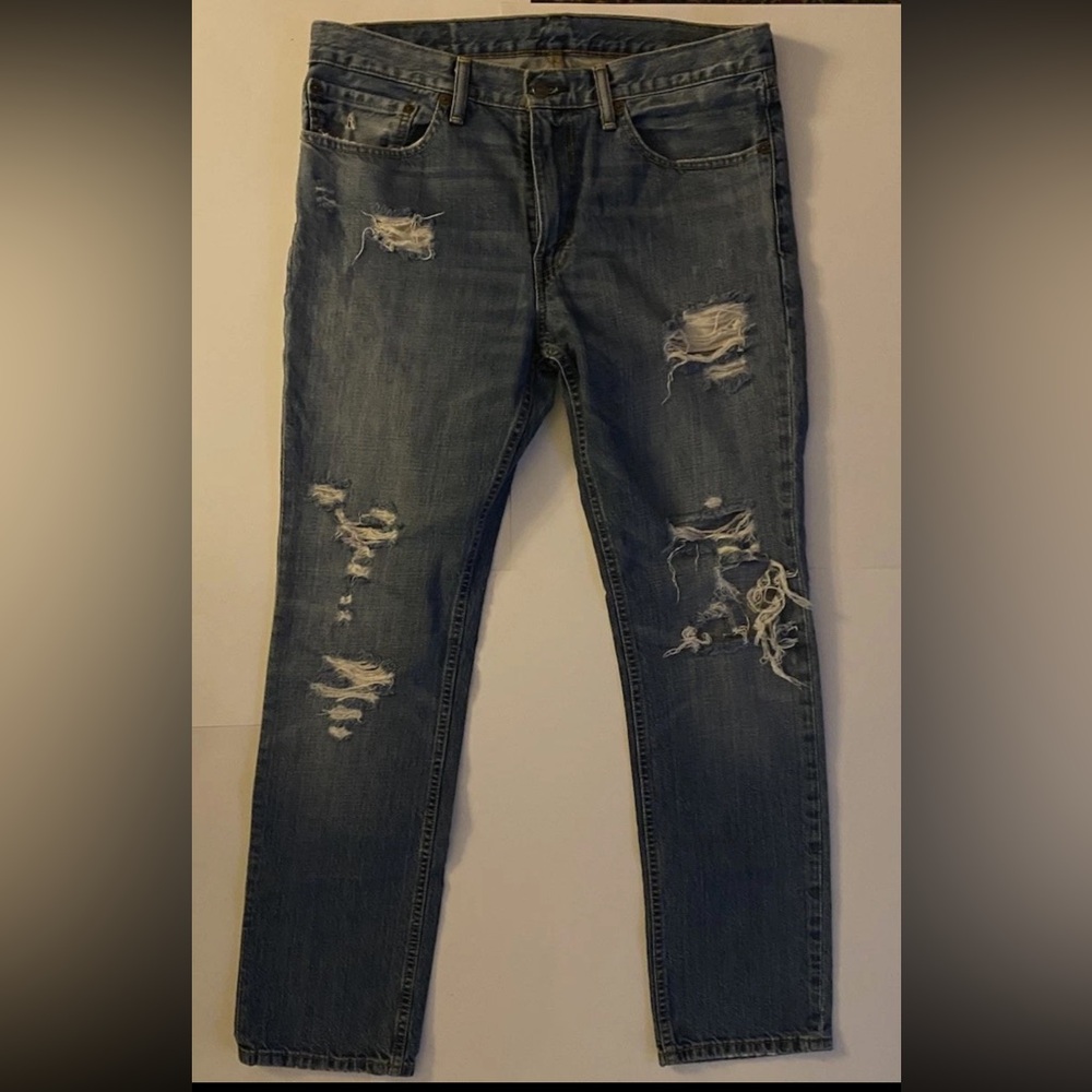 Levi's 511 Slim Distressed Classic Blue Denim Jeans 34x32 90s vibes
